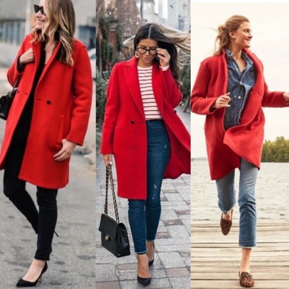 J. CREW Daphne Italian Boiled Wool Coat Red like New OldMoney Preppy Size 12 - Picture 1 of 12